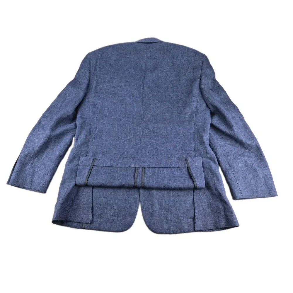 Haspel Sport Coat Men Sz 38 Short  100% Linen Navy Blue Semi Lined Jacket Summer